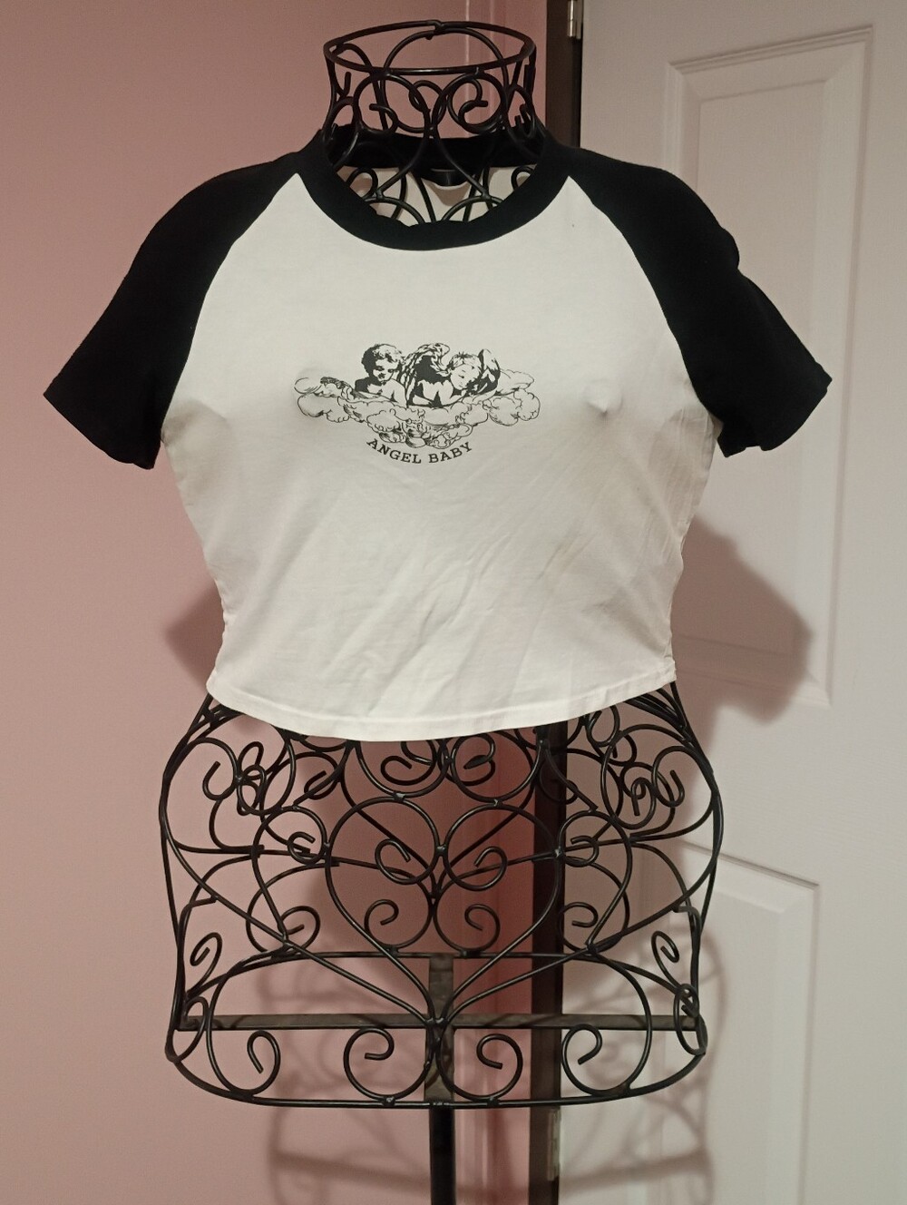 Shein Black and White Angel Baby Crop Top Medium